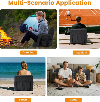 25in 5.12" Extra Thick&Wide Heated Stadium Seat for Bleachers | Sofa Style Design Thick Bleacher Chair With Back and Comfy Cushion, 6 Reclining Positions, 3 Heat Levels (NO Battery)