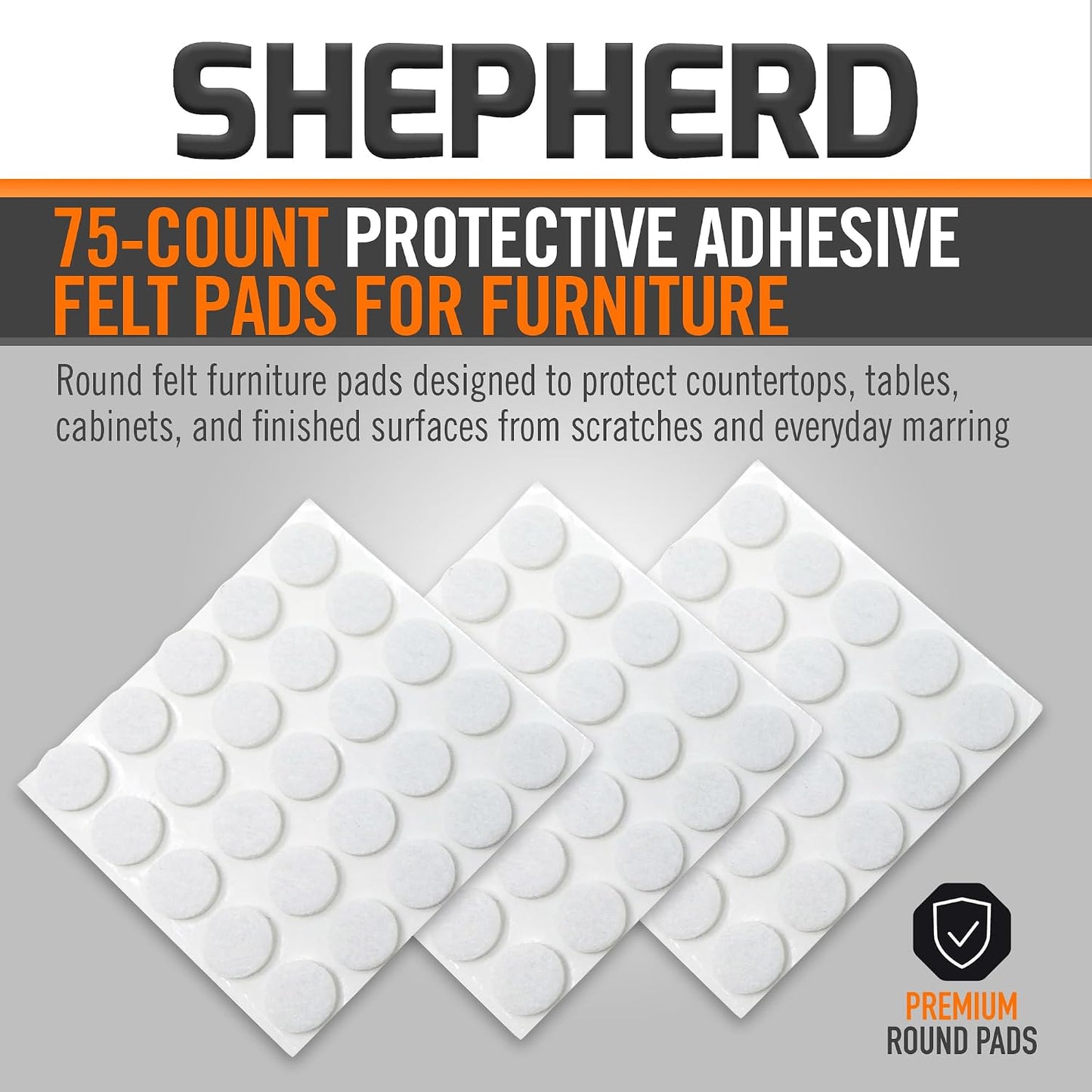 Shepherd Hardware 9957 3/8-Inch Self-Adhesive Felt Furniture Pads, 75-Pack, White