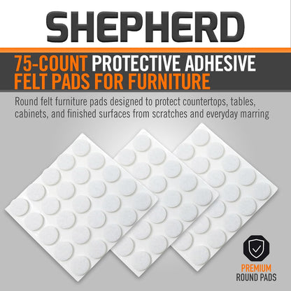 Shepherd Hardware 9957 3/8-Inch Self-Adhesive Felt Furniture Pads, 75-Pack, White