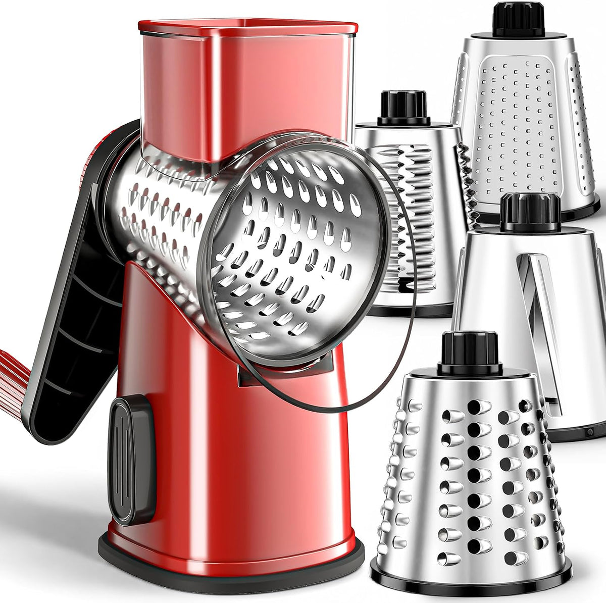Weltonhm 4 in 1 Large Cheese Grater Hand Crank (White Grey 4 Graters)