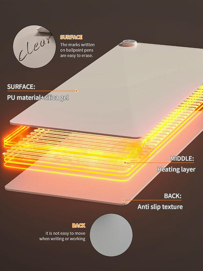 Heated Desk Pad 31.5×13 Inch - 3-Speed Touch Control Large Heated Mouse Mat with 3-Hour Auto Shut-Off, Non-Slip Silicone Eye Protection Warm Desk Mat for Office and Home (Light Gray)