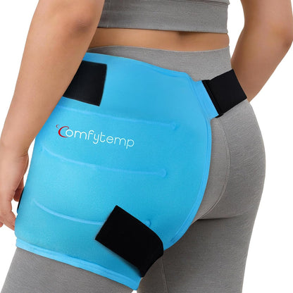 Comfytemp Hip Ice Pack Wrap for Sciatica Pain Relief, Hip Replacement Kit After Surgery, Reusable Gel Ice Pack for Injuries, Hot Cold Compress Recovery Items, Fathers Day Dad Gifts for Men, Blue (S/M)