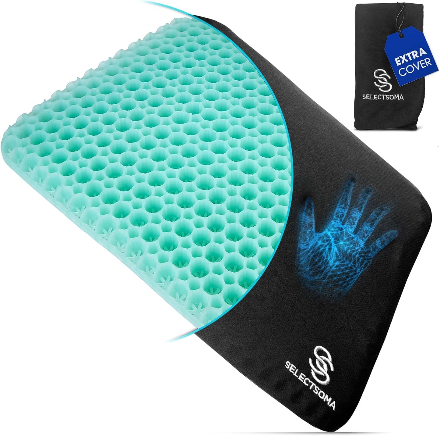 SelectSoma Gel Seat Cushion for Long Sitting, Pressure Relief for Sciatica, Tailbone, Coccyx & Back Pain, Office Chair, Wheelchair, Car & Truck – Standard Size Blue Gel