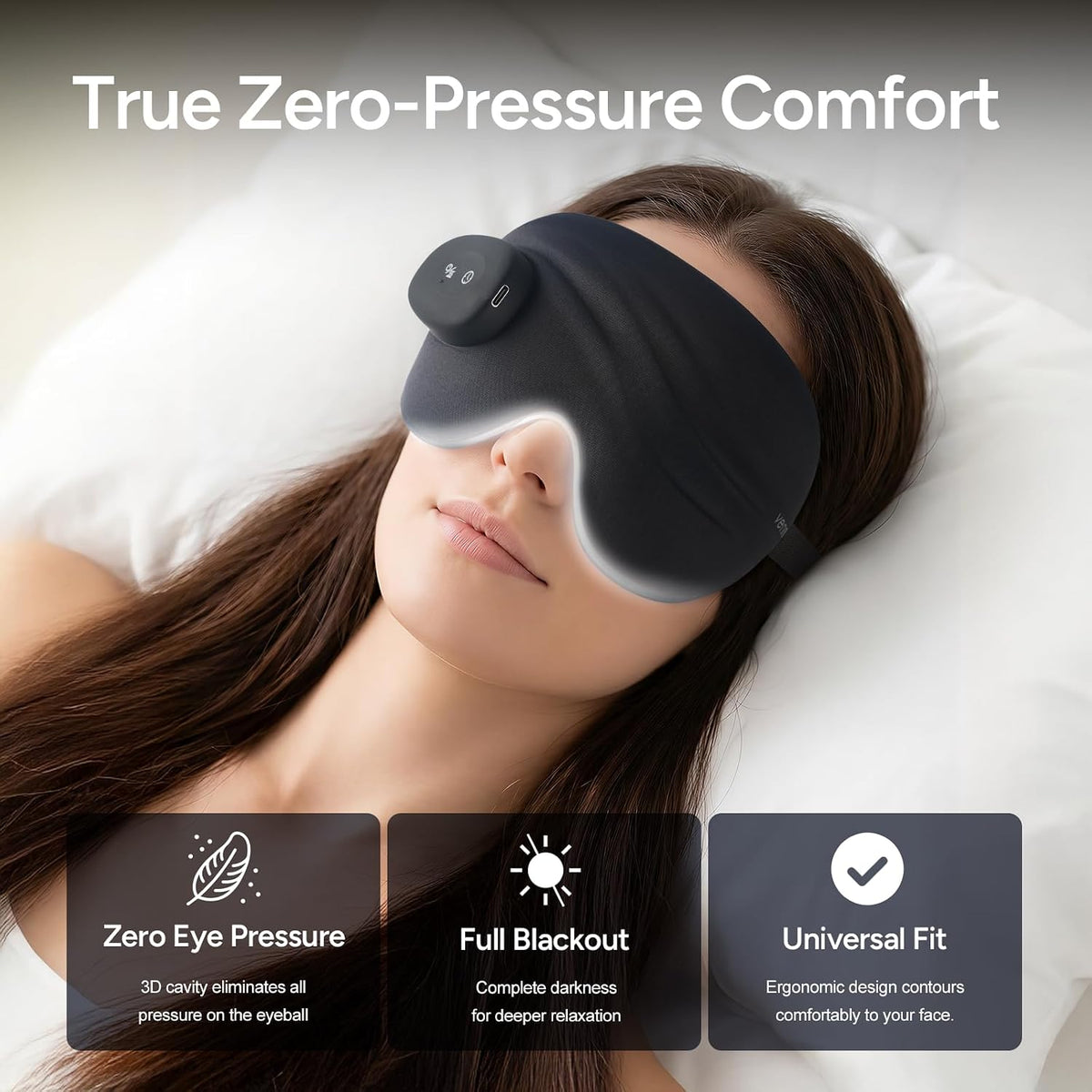 Cordless Heated Sleep Eye Mask: 3 Heat & 3 Timer Settings, USB-C Rechargeable Heated Sleep Mask with Washable Cover, 3D Zero-Pressure Eye Design, Foldable & Portable for Home and Travel