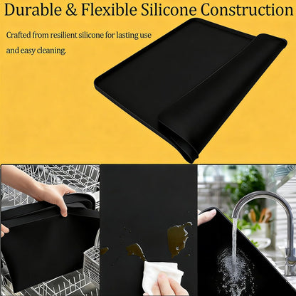 Washing Machine Drain Pan, 26x26 Inch Silicone Mat with Raised Edge, Waterproof Leak Protector Tray for Under Washer and Dryer, Anti-Slip and Foldable Laundry Room Mat