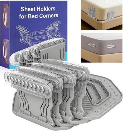 Bed Sheet Holders for Corners, 4 Pack Heavy Duty Sheet Locks | Keep Fitted Sheets in Place Firmly, Easy Snap-On Installation, Foldable Mattress Fasteners for Twin to Cal King