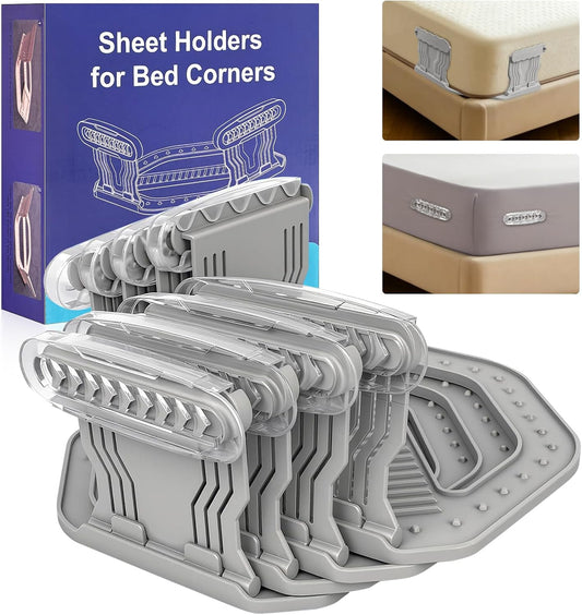 Bed Sheet Holders for Corners, 4 Pack Heavy Duty Sheet Locks | Keep Fitted Sheets in Place Firmly, Easy Snap-On Installation, Foldable Mattress Fasteners for Twin to Cal King