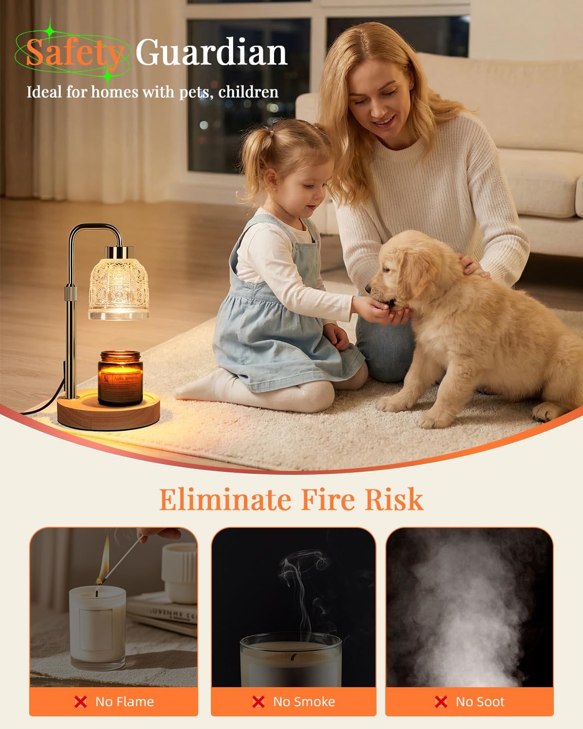 AIFEI Candle Warmer Lamp with Timer, Birthday Gifts for Women Mom, Black | FlameSafety Candle Lamp - Dimmable Adjustable Height with 2 Bulbs, House Warming Gifts New Home, Fits Most Jar Candle