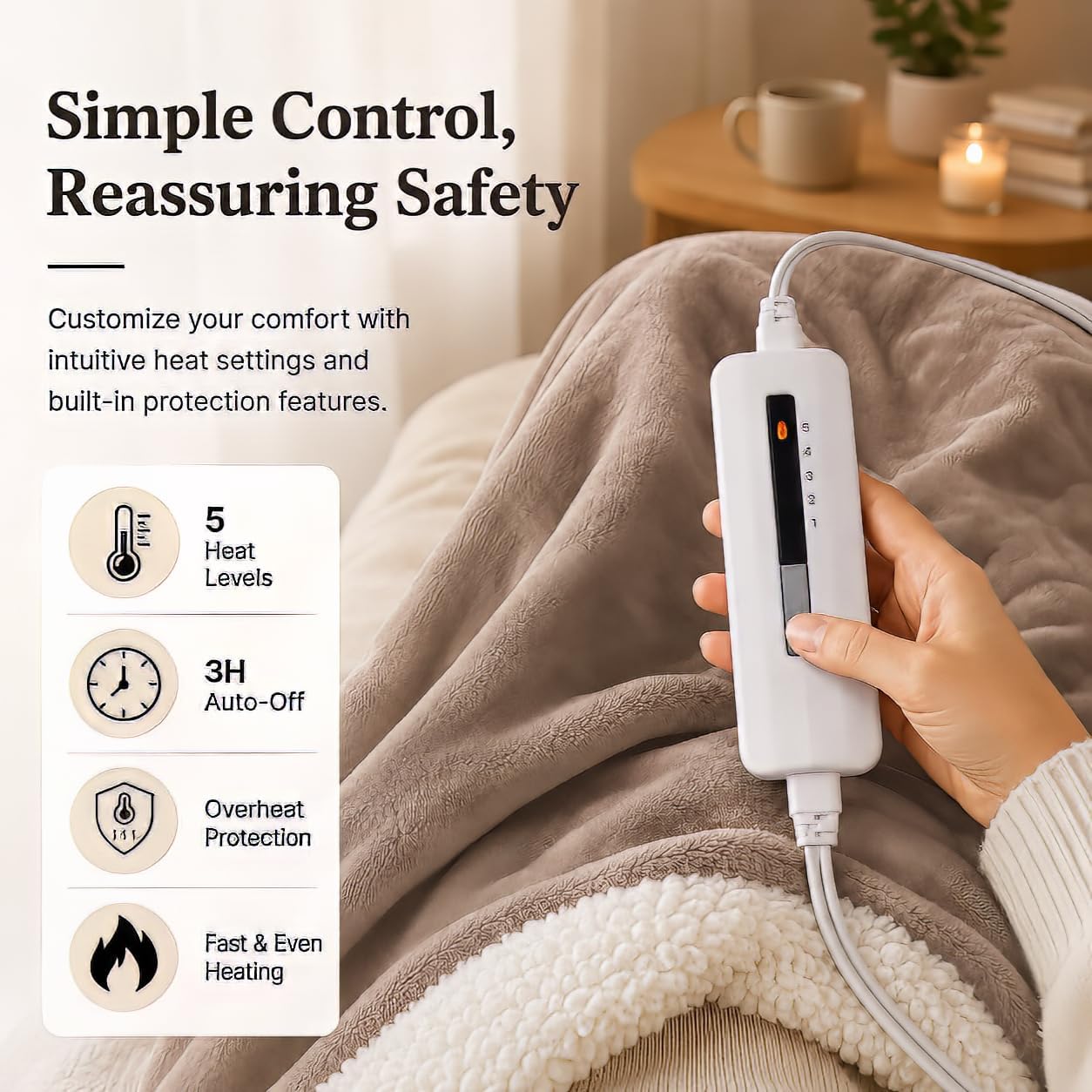 Electric Heated Blanket Full Size 72"x84" – Light Gray | ETL for Safe Overnight, 4 Heat Settings & 10H Auto Off, Dual-Sided Microplush Sherpa for Home Night, Machine washable