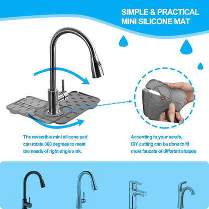 2 Pieces Kitchen Sink Splash Guard 8.3" Mini Sink Faucet Mat Faucet Handle Drip Catcher Tray Mat in Gray Faucet Draining Mat for Soap Sponge Placement Sink Protectors for Kitchen & Bathroom