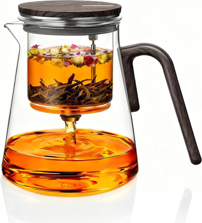 ZENS Magnetic Glass Infuser Teapot for Loose Tea, 27oz Walnut Wood Handle | Magic Teapot with Infuser, Echanted Tea Maker, Mess-Free Loose Leaf Tea Diffusers for Tea lover Gifts