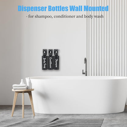 AUMIO 16.9oz Shampoo Dispenser for Shower Wall 3 Chamber, Drill Free Shampoo and Conditioner Dispenser with 6 Waterproof Labels, Wall Mounted Shower Soap Dispenser Shampoo Bottles for Home Bathroom