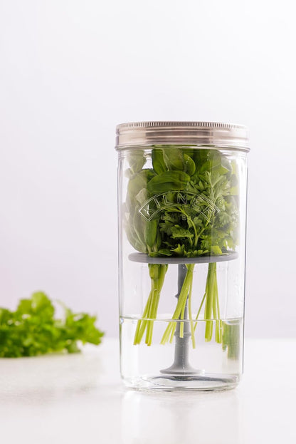 Kilner Herb Keeper Set | Keep Herbs Fresh for Up to 3 Weeks | 1L Wide Mouth Jar with Stainless Steel Lid & Silicone Lifter | Easy-to-Use for Home-Grown or Store-Bought Herbs | Recipe Booklet Included