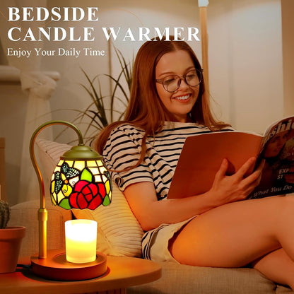 Candle Warmer Lamp - Electric Candle Lamps Timer Dimmer, Sunflower Tiffany Style Stained Glass Candle Warming Lamp Compatible with Jar Candles Valentine Birthday Gifts for Mom Friend Wax Melt Warmer
