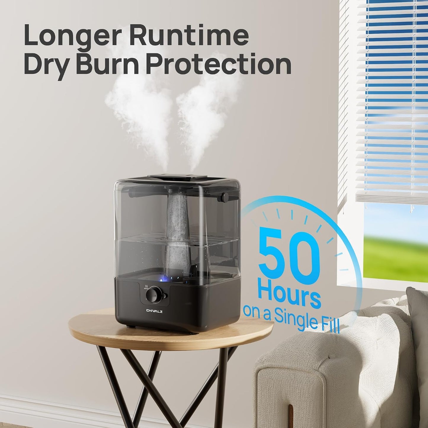 CHIVALZ Humidifiers for Bedroom Large Room, 6L Cool Mist Top Fill Humidifier with Essential Oil Diffuser, 26dB Quiet Ultrasonic Humidifier for Baby Nursery Plants, 50H Runtime Night Light 1 Pack White | Easy to Refill and Clean, Oil Diffuser, Blue