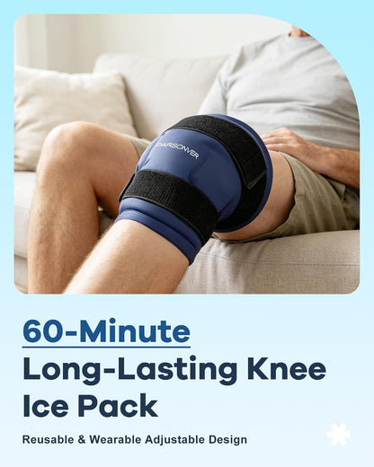 Knee Ice Pack Wrap for Pain Relief, 60-Min Long-Lasting Adjustable Compress | Reusable Gel Cold Therapy for Leg Injuries, Swelling, Knee Replacement Surgery, Arthritis, Meniscus Tear, ACL