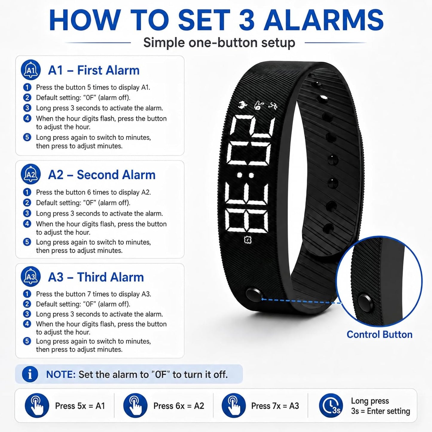 Vibrating Alarm Wristband for Heavy Sleepers with 3 Alarms | Silent Wrist Vibration / Ideal for Couples, Roommates and Shift Workers / Dorms and Travel