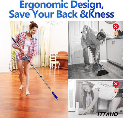 2 Pack Grout Brush with Long Handle, 56.5'' Swivel Grout Cleaning Brush,V-Shape Grout Scrub Brush, Extendable Handle Grout Cleaner Brush for Tile Floors，Bathroom,Baseboard,Shower,Corner