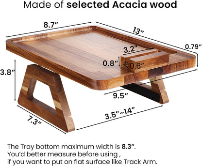 Acacia Wood Couch Arm Tray，Folding Sofa Armrest Table | Clip-On Couch Desk,Foldable, Non-slip,No Assembly，for Drinks Snacks Phone，Remote Control