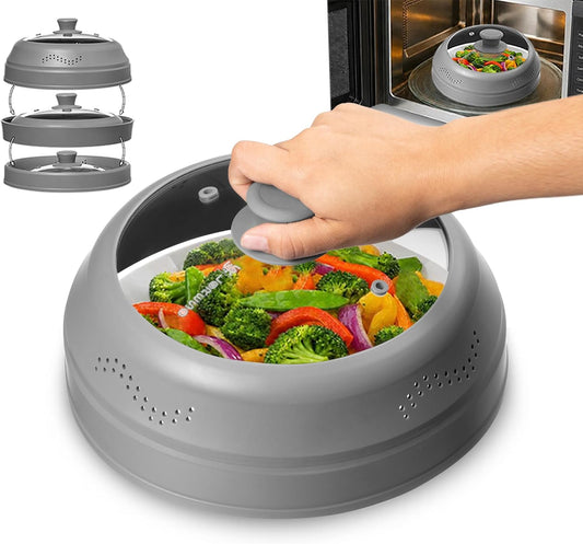 Microwave Food Splatter Cover Guard – Glass Silicone, Collapsible, BPA-Free