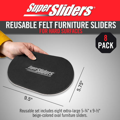 Super Sliders 5-3/4" x 9-1/2" XL Oval Reusable Furniture Sliders for Carpet, Anti-Slip Protective Furniture Moving Pads for Beds, Sofas, Dressers, Set of 4, Brown