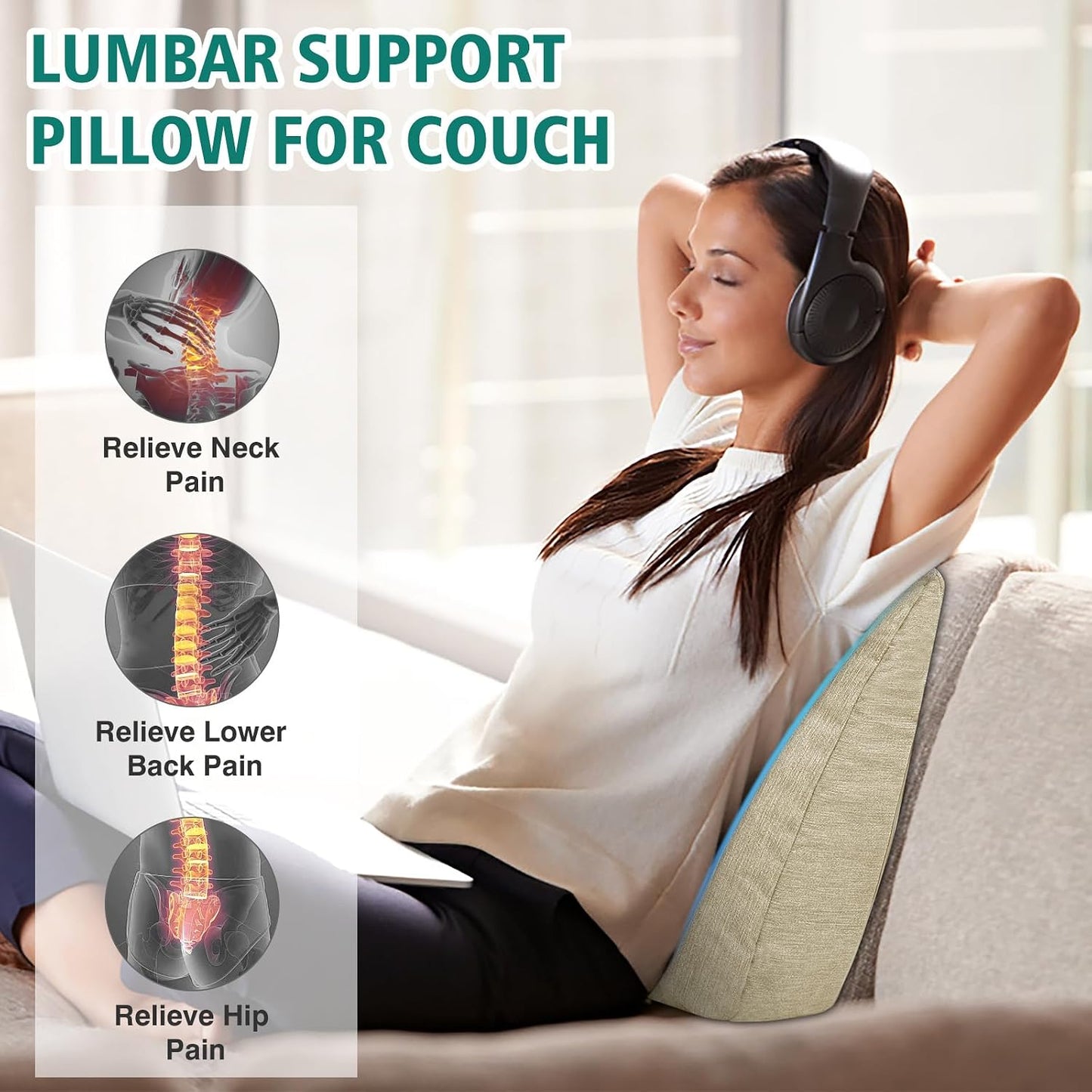 Back Support Pillow for Recliner Soft Dual Layer Lumbar Support Pillow with Shredded Memory Foam Ergonomic Orthopedic Couch Lumbar Cushions for Elderly Lower Back Pain Relief Dark Grey