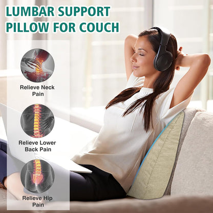 Back Support Pillow for Recliner Soft Dual Layer Lumbar Support Pillow with Shredded Memory Foam Ergonomic Orthopedic Couch Lumbar Cushions for Elderly Lower Back Pain Relief Dark Grey