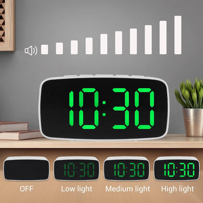 Dimmable LED Alarm Clock 2-Level Brightness, Wired Shaker, Snooze Function, Fits Bedside Table 4.7" L x 1.6" W x 2.4" H White Housing with Blue Light