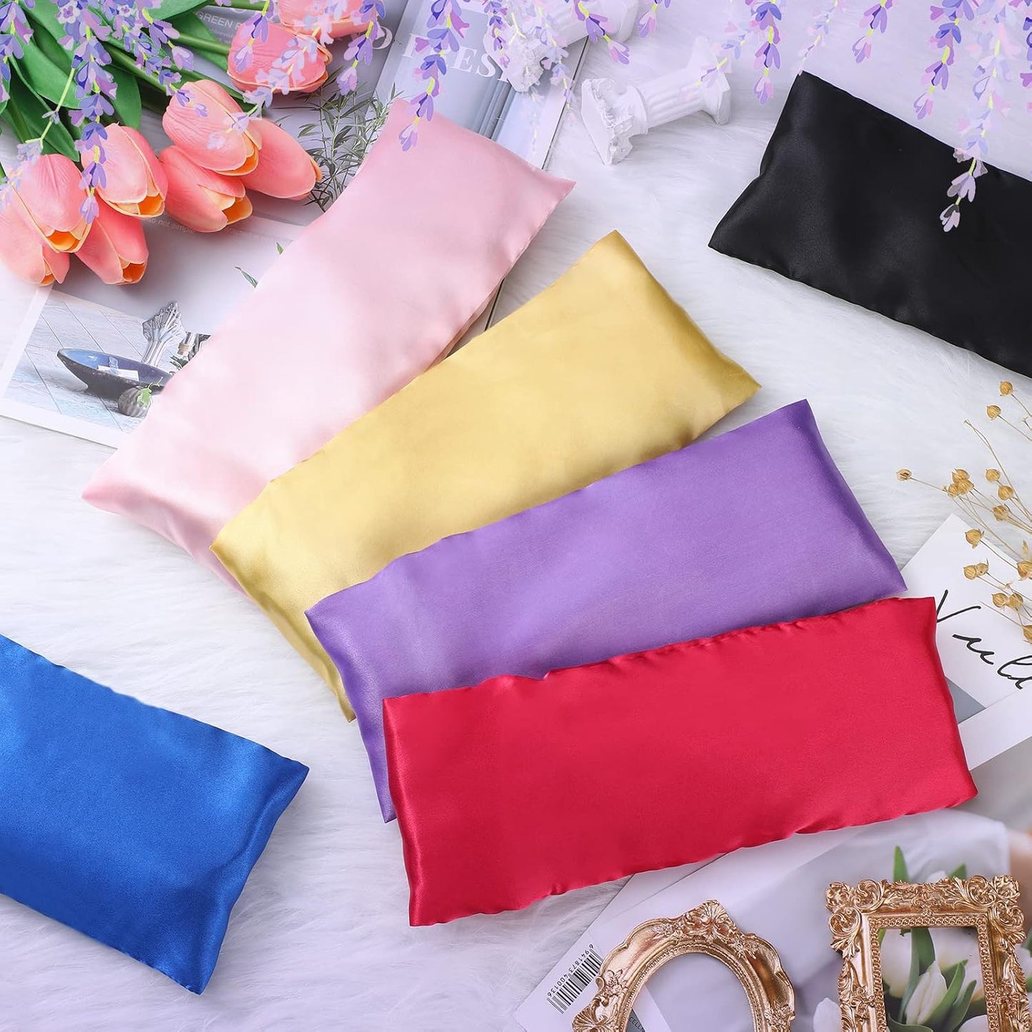 Tudomro 6 Pieces Satin Eye Pillow Case Washable Yoga Eye Pillow Cover Light Weight Removable Cover Yoga Massage Meditation Accessories, 9.8 x 4 Inches, Pillow Not Included
