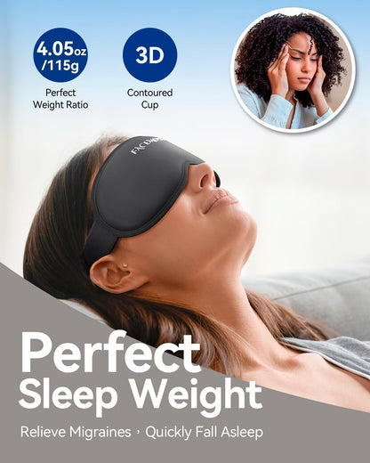 Blackout Weighted Eye Mask for Sleeping, 3D Contoured Sleep Mask for Men | Gentle-Pressure, Deep Cups, Zero Eye Pressure, Airplane Travel & Night Shift Essentials, Breathable Blindfold, Black
