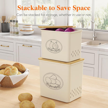 Lifewit Plastic Potato and Onion Storage Bin Box, Set of 3, White