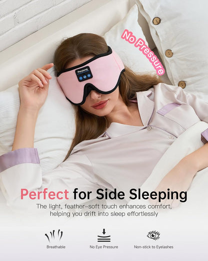 Perytong Sleep Mask with Bluetooth 5.4 Headphones, Wireless Music Sleep Eye Mask for Side Sleepers, 3D Contoured Comfort & Built-in HD Stereo Earphones, Blackout for Travel (Peach Pink)