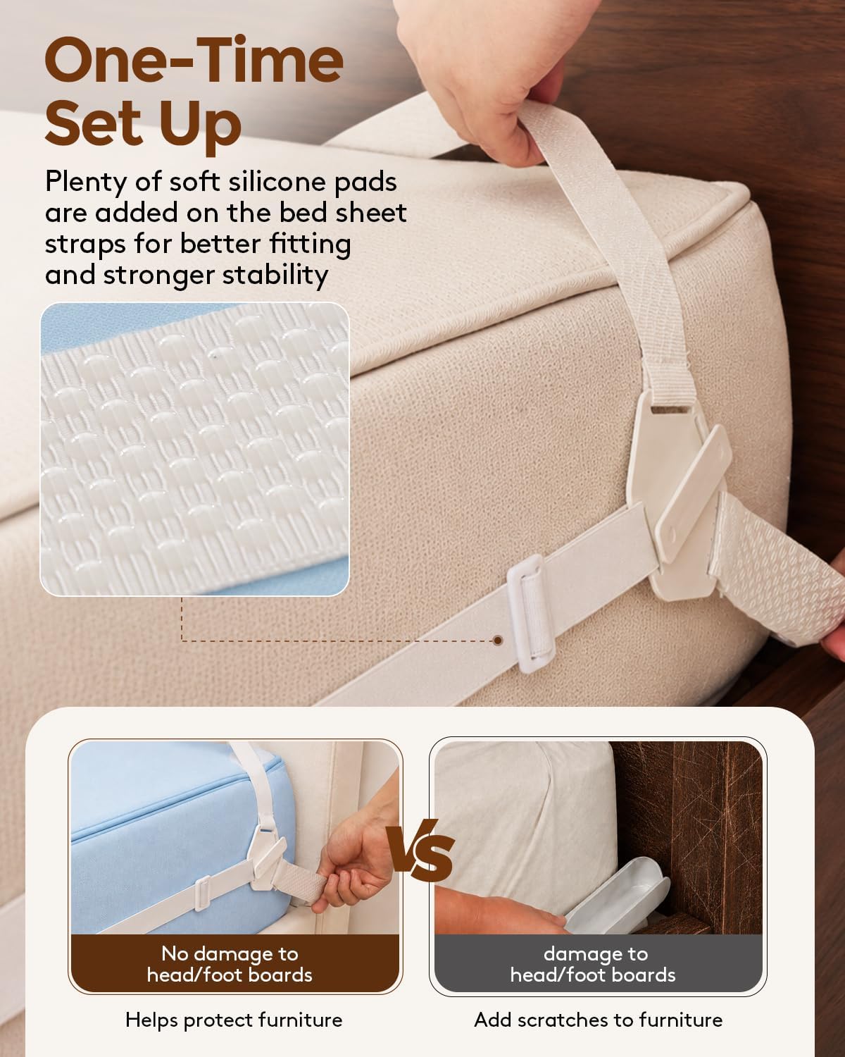 Bed Sheet Holders for Corners: 10 Clips with Side-Edge Locks (Not Just 4 Corners), One-Piece Bed Sheet Straps, No Metal & Anti-Slip, Heavy Duty Fitted Sheet Holder (Twin＆Full Style: 5-8in)
