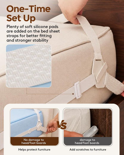 Bed Sheet Holders for Corners: 10 Clips with Side-Edge Locks (Not Just 4 Corners), One-Piece Bed Sheet Straps, No Metal & Anti-Slip, Heavy Duty Fitted Sheet Holder (Twin＆Full Style: 5-8in)