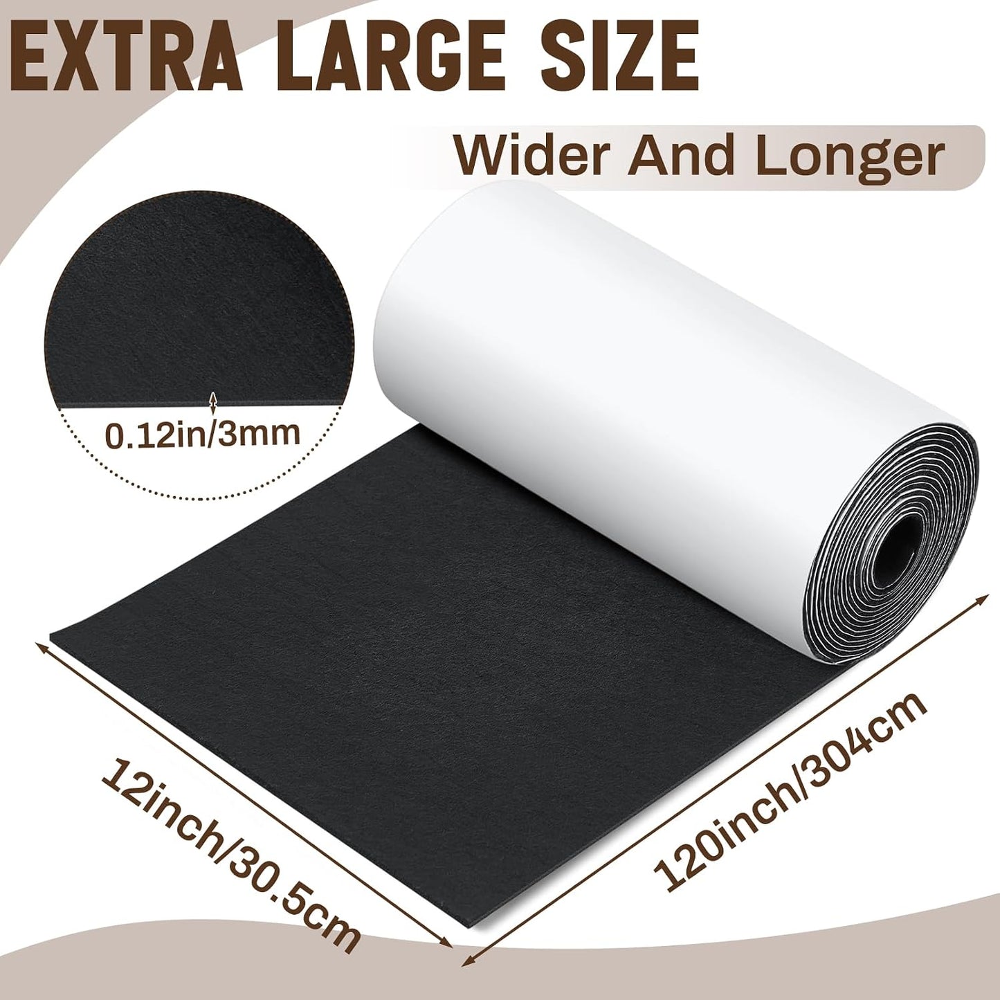 Fullhawl Large Felt Furniture Pads 8 x 60 Inch Non Slip Self Adhesive Heavy Duty Cuttable Strip Roll Felt Sheet Tape for Protecting Hardwood Floors Chair Wall, White