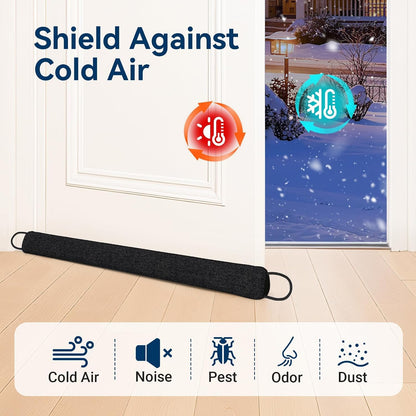 Door Draft Stopper, Heavy Duty Under Door Draft Blocker, Grey | 36’’ Weighted Door Seal, Gap Filler, Door Bottom, For Noise Light Cold Air, with Adhesive Strips, Bedroom Office Kitchen Home