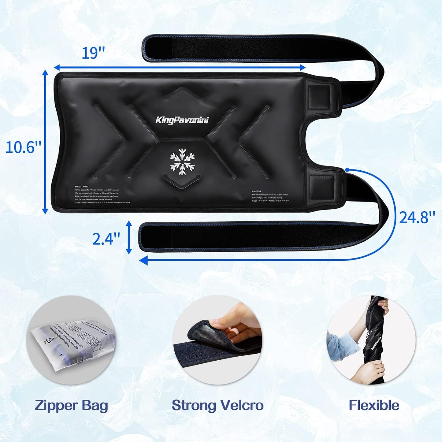 KingPavonini XXL Knee Ice Pack Wrap Around Entire Knee After Surgery, Large Reusable Gel Ice Pack for Injuries, Pain Relief, Swelling, Sports Injuries, 1 Pack (Blue)