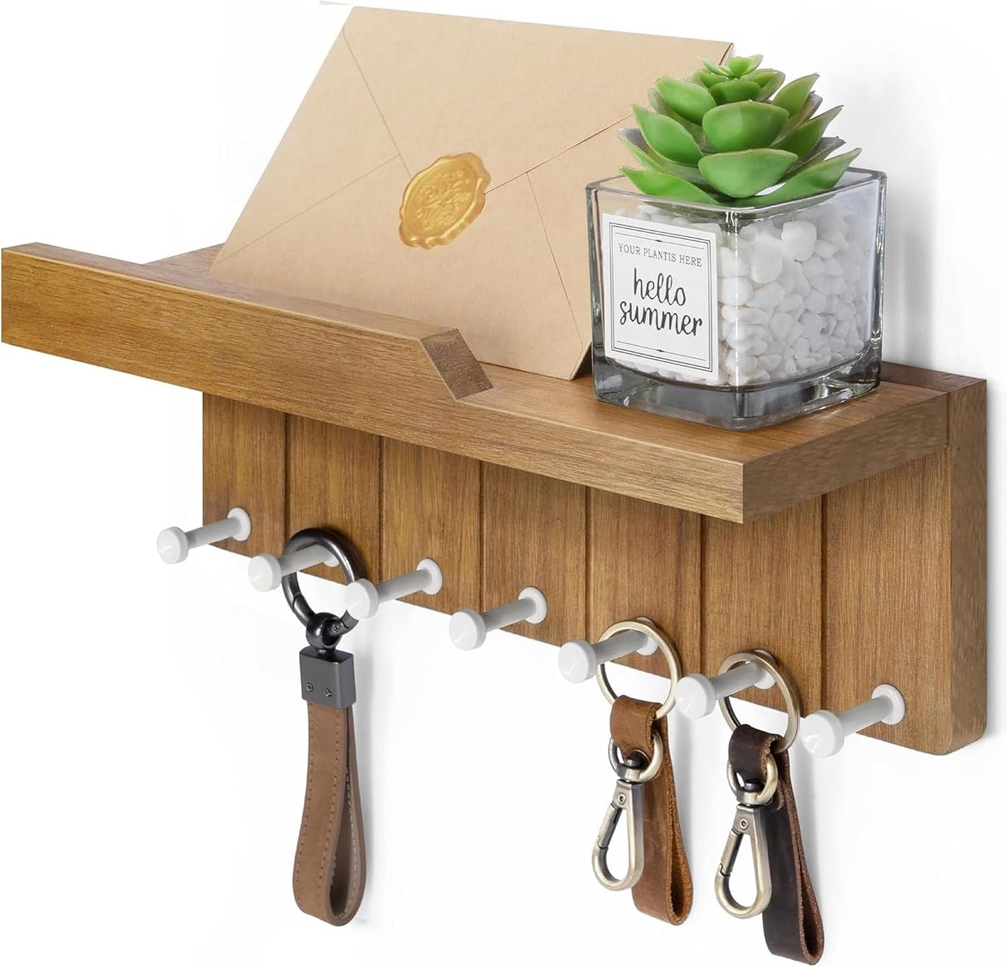 Rebee Vision Key Holder Wall Mount with Shelf for Entryway, Distressed Blue | Key and Mail Holder for Wall, Shelf, 4 Key Hooks, Farmhouse Decor, Room Decor Aesthetic, Compact Home Storage, Wall Organizer