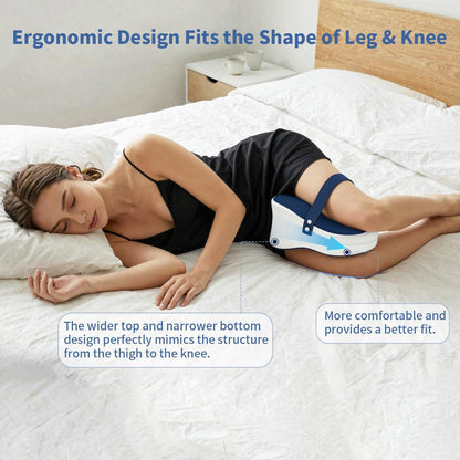 Knee Pillow for Side Sleepers - Removable Adjustable Strap Between Leg Pillow for Side Sleeping - Cooling Cover Memory Foam Knee Pillow for Hip Pain, Spine Alignment, Navy Blue