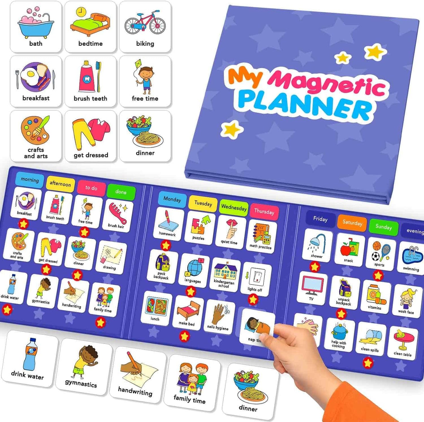 Magnetic Chore Chart for Kids - Reward Behavior Chart for Kids at Home | Dry Erase Morning Routine Schedule Board - Responsibility Star Chart for Toddlers 3-5 - 48 Magnets and 49 Stars
