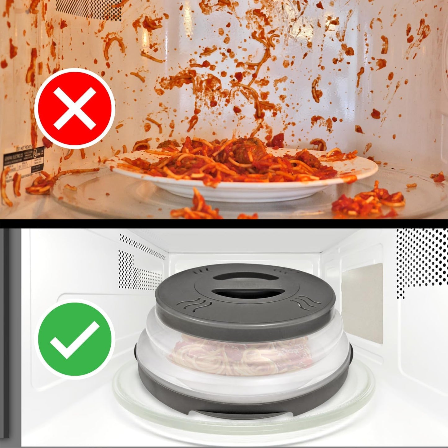 HOVER COVER Magnetic Microwave Splatter Cover 12" Collapsible - 2 pack Gray | High Power, Stronger Magnetic Grip, BPA-Free Lid, Vented Plate Guard with Steam Vents, Dishwasher Safe, Space-Saving Storage