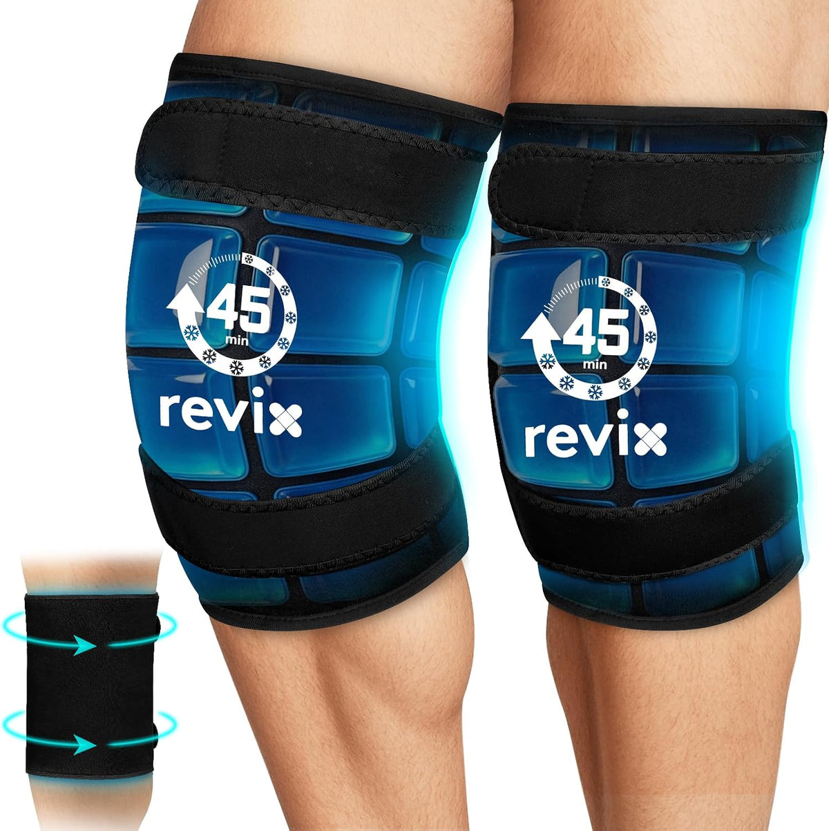 REVIX XXXL Knee Ice Pack Wrap for Meniscus & ACL, 45-Min Cold, 20"×10.7"