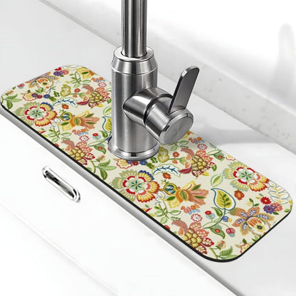 Boho Floral Mandala Yellow Faucet Splash Guard Mat for Kitchen Sink 15x5.5" | FDNUPIAN Kitchen Sink Splash Guard Faucet Faucet Guard Draining Mat Sink Splash Faucet Bathroom