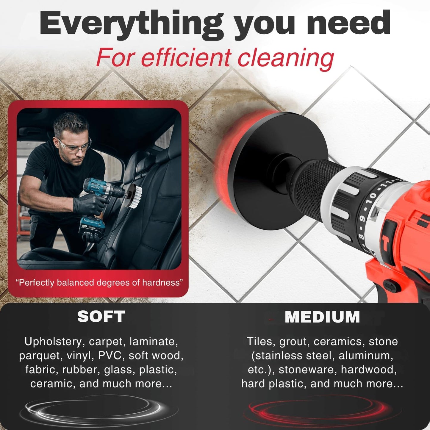 Drill Brush Attachments for Cleaning [Set of 6] Car, Household & More | Brush Drill Attachment for Cleaning I Brush Drill Attachment for Cleaning I Drill Brush for Car Detailing