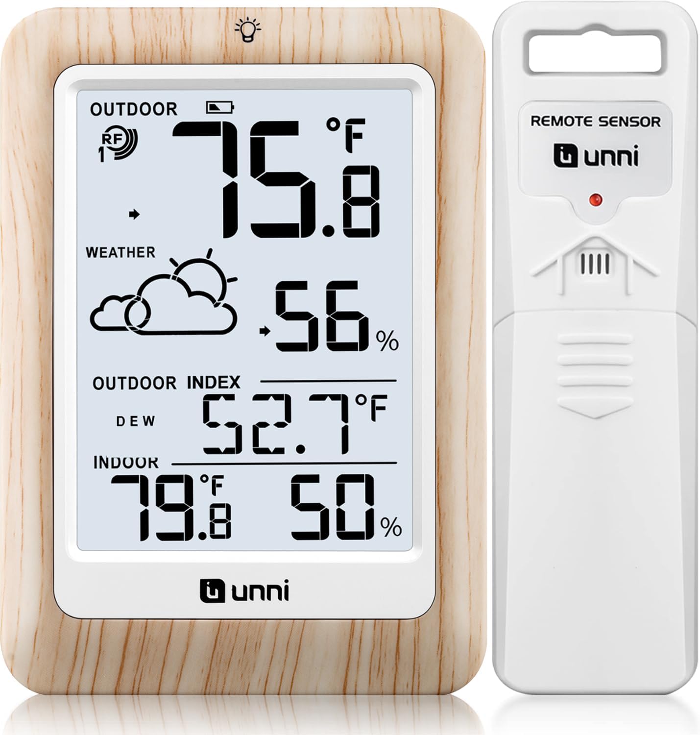 Indoor Outdoor Thermometer Hygrometer Wireless Weather Station, Temperature Humidity Monitor Battery Powered Inside Outside Thermometers with 330ft Range Remote Sensor and Backlight Display