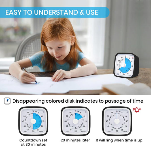 Yunbaoit Rainbow Visual Timer for Kids, 60-min Countdown Timer, Blue | Protective Case, No Ticking, Mute and Ringing Alarm Available, Time Management Tool, Low Power Reminder, for Study,Game,Work