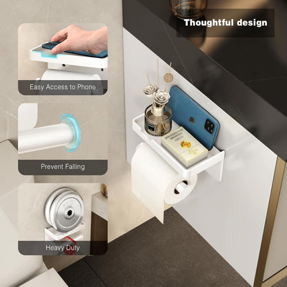 VOLDRA Toilet Paper Holder with Shelf Black Wipes Dispenser for Bathroom Toilet Paper Holder with Storage Upgrade Drawer Design Toilet Tissue Holder Adhesive Small Bathroom Shelf Wall Mount