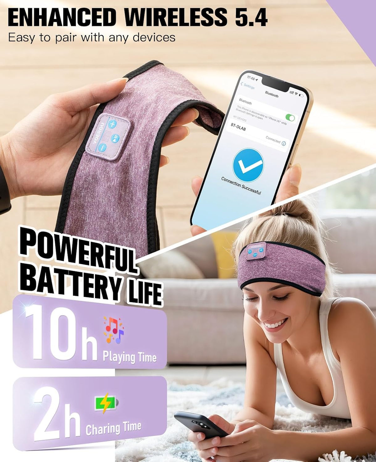 Voerou Sleep Headphones Bluetooth 5.4 Headband, Breathable Sports Headband Sleeping Headphones Eye Mask Music Earbuds, Perfect for Sleep Exercises Workout Yoga Travel, Cool Tech Gadgets Gifts for Men