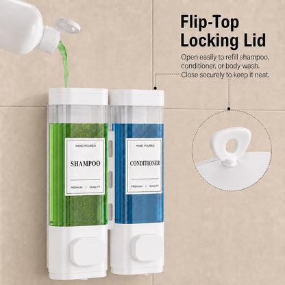 Shampoo and Conditioner Dispenser – Wall-Mounted Shower Soap Dispenser, No-Drill Installation, Lockable, 900 ml Capacity,for Bathroom & Hotel or Airbnb (Black, 3-Pack)