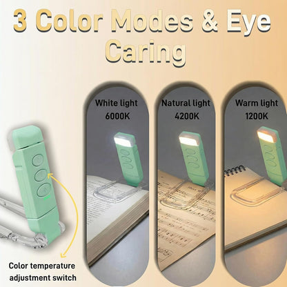 USB Rechargeable Book Light, Portable Clip-on LED Reading Light, Reading Lights for Books in Bed with 3 Amber Colors & 5 Brightness Dimmable, Compact & Long Lasting, Perfect for Book Lovers (Green)